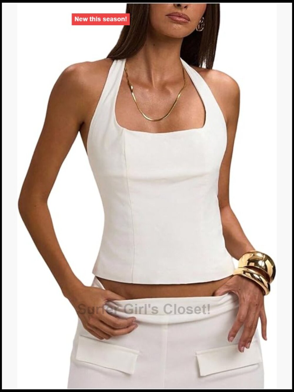 Women's Backless Halter Tank Top Medium Stretch Viscose Blend